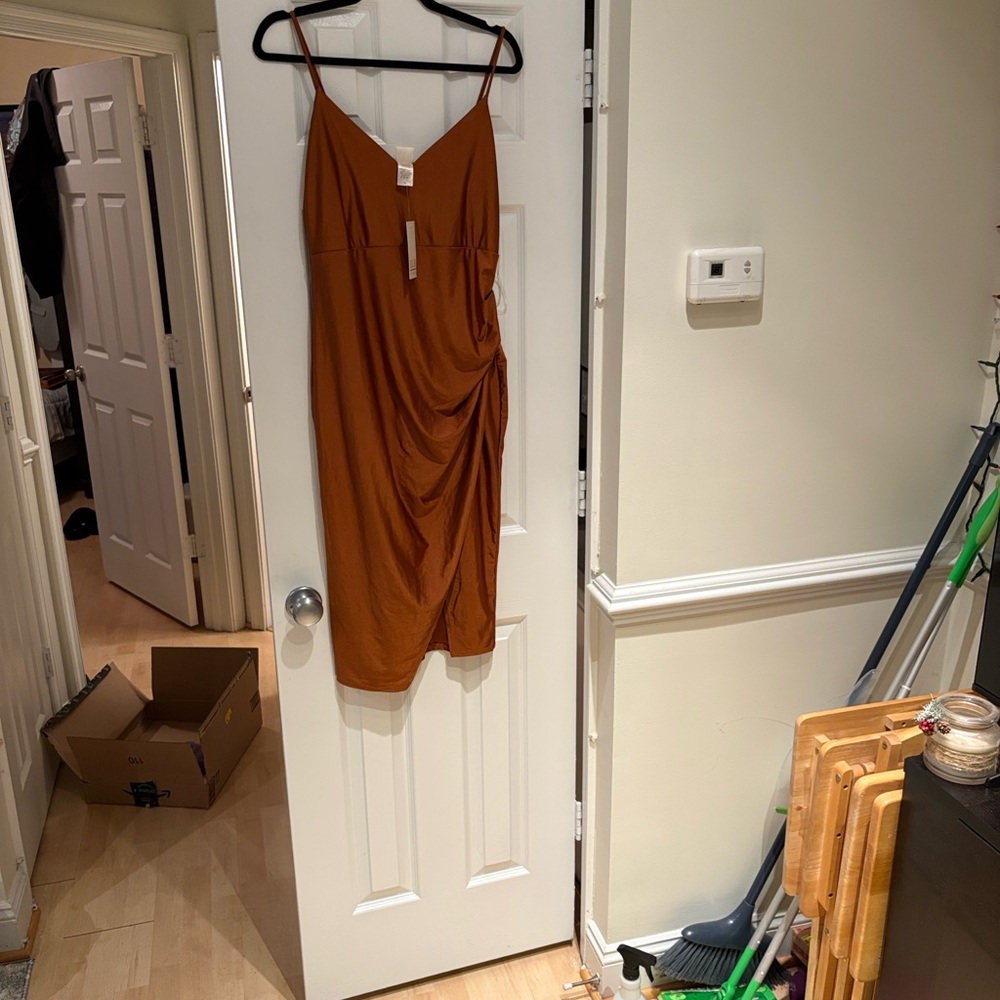 Chic Rust Spaghetti Strap Mini Dress - image 2